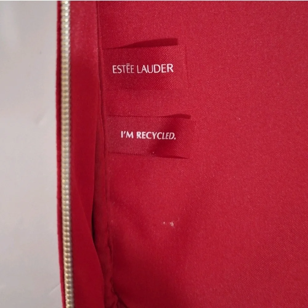 Estee Lauder Red Velvet Star Train Case Cosmetic Travel Bag Gold Toned Hardware